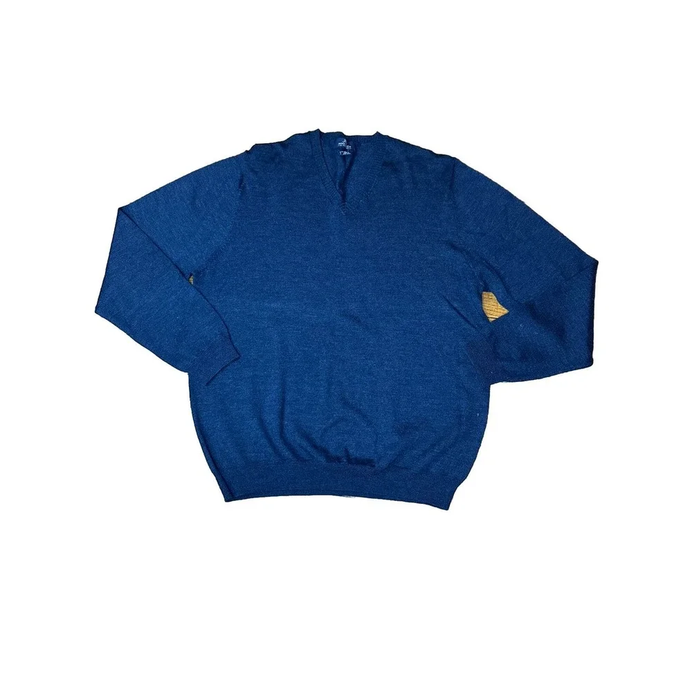 Brooks Brothers 346 Mens Size Large Blue 100%Merino Wool V Neck Pullover Sweater